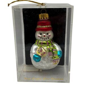 Handcrafted Glass Snowman Ornament Red Hat Green Scarf Christmas Classic